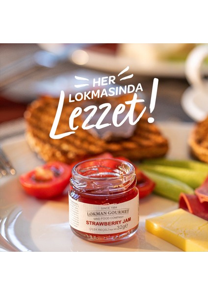 Gourmet Organik Çilek Reçeli Cam Kavanoz 32 gr x 50 Adet
