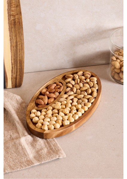 Akasya Bölmeli Oval Sunum Tabağı 25X14 cm