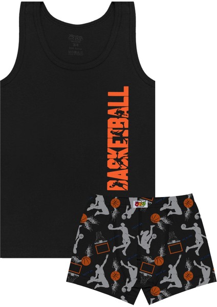 Erkek Çocuk Atlet Boxer Likralı Siyah Basketball (%96 Pamuk - %4 Elastan)