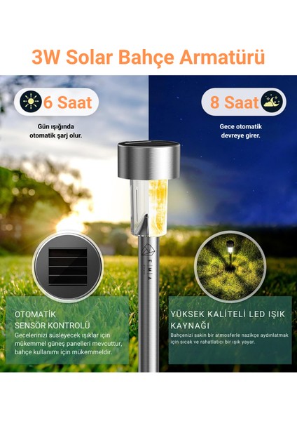 4 Adet 3W Güneş Enerjili Solar Bahçe Armatürü - Fotoselli, IP65, Dekoratif Dış Mekan Çim Lambası modelleri