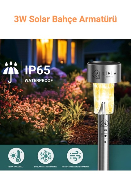 4 Adet 3W Güneş Enerjili Solar Bahçe Armatürü - Fotoselli, IP65, Dekoratif Dış Mekan Çim Lambası fırsatları