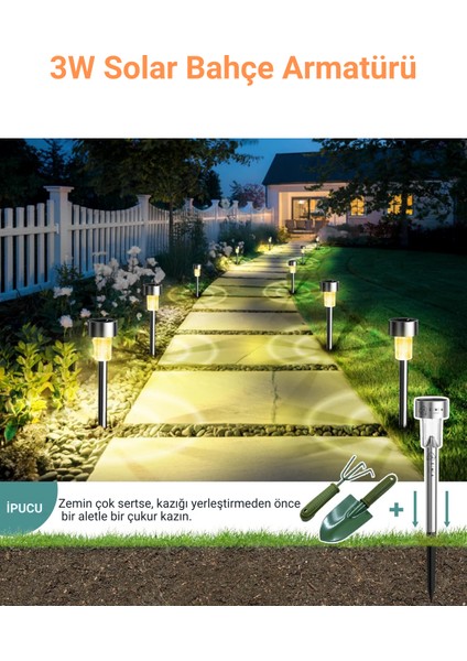 4 Adet 3W Güneş Enerjili Solar Bahçe Armatürü - Fotoselli, IP65, Dekoratif Dış Mekan Çim Lambası indirimleri