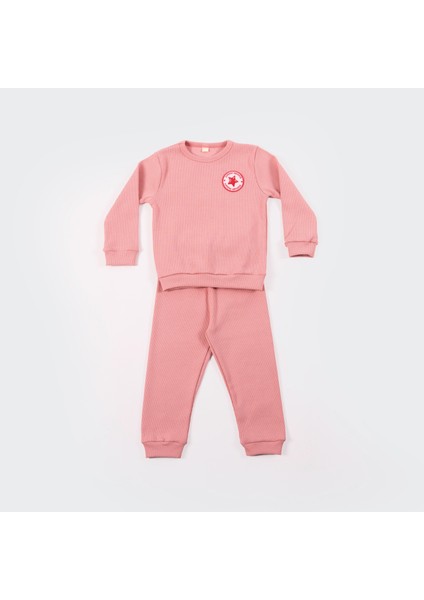 Kız Çocuk Pamuk Fitilli Alt Üst Takım - Somon