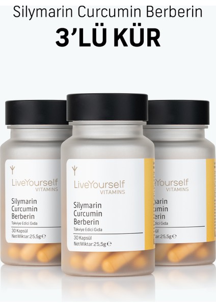 Silymarin (Devedikeni) Curcumin (Zerdeçal) Berberin (Karamuk) – 3’lü Kür Seti (3 x 30 Kapsül Bitkisel Takviye)
