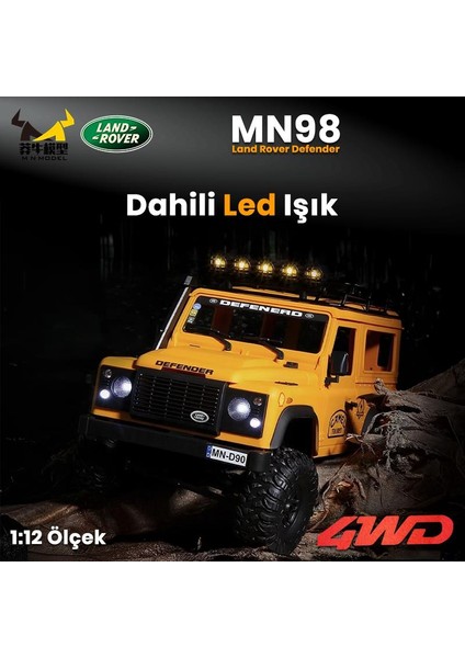 MN98 V2 1/12 Land Rover Defender D90 4WD Rc Model Crawler Offroad Uzaktan Kumandalı Araba Truck Rtr Lisanslı Sarı+Dahili Işık Seti fırsatları