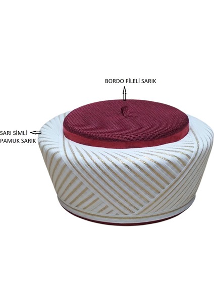 Imam Sarığı, Bordo Fileli Sarık, Sultan Sarık, Sarık, Cami, Cübbe, Fes, Takke, (S037)