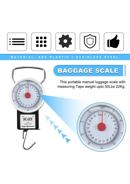 Taşınabilir Bagaj Seyahat Ölçeği Asma Bavul Kancası 22KG 50LB Ölçüm Bandı (Yurt Dışından) indirimleri