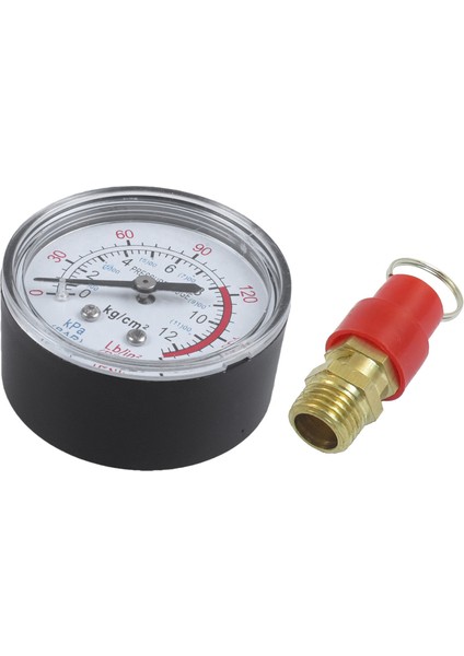 Tur 0-180 Psı 13MM 1/4bsp Çap Çapı Karşılaştırıcı Hava Manometresi, Siyah ve Basınç Tahliyesi Valfı 1/4 Zoll Pt Hava Sıkıştırma Valfı Kırmızı + Altın (Yurt Dışından)