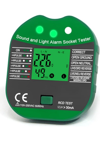 Dijital Ekran Vızıltılı Soket Test Merkezi Voltaj Rcd Test Akıllı Dedektörü Sıfır Hat Polarite Fazını Kontrol Et Ekranlı (Yurt Dışından) indirimleri