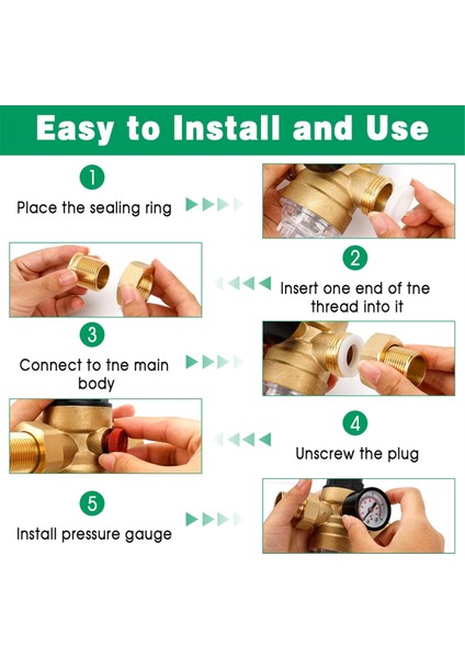 Pirinç Basınç Regülatörü 3/4 Inç, DN20 Gösterge ve Filtre ile Azaltma Valfı, Ev ve Endüstriyel Kullanım Için Ayarlanabilir (Yurt Dışından) fırsatları