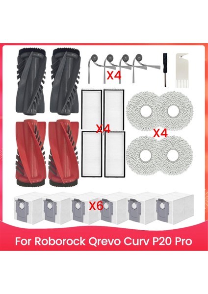 Roborock Qrevo Curv, P20 Pro Vakum Süpürge Ana Yan Fırça Hepa Filtre Mop Bez Torbaları Yedek Parçalar Seti (Yurt Dışından)