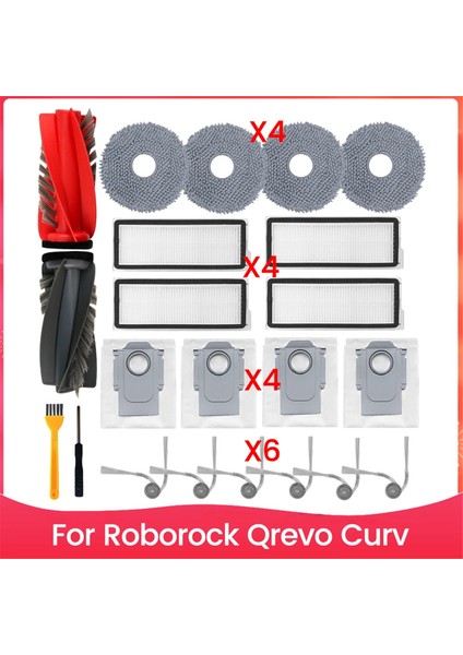 Roborock Qrevo Için Aksesuar Kiti Robot Vakum Ana Yan Fırça Hepa Filtre Mop Pedler Toz Torbaları Yedek Parçalar (Yurt Dışından)