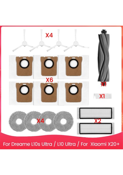 Dream L10S Ultra / L10 Ultra / Xiaomi X20+ Robot Vakum Süpürge Ana Yan Fırça Hepa Filtre Mop Bez Tuz Torbaları (Yurt Dışından)