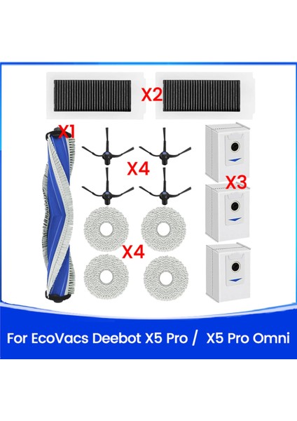 Ecovacs Için 14 Pcs Deebot X5 Pro / X5 Pro Omni Vakum Süpürge Yedek Parçalar Paspas Bezi Hepa Filtre Ana Yan Fırça (Yurt Dışından)