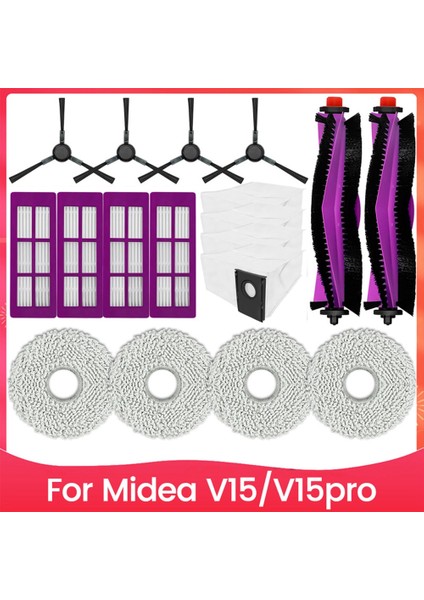 18PCS Vakum Süpürge Fırça Toz Çanta Filtresi ve Mop Bezi Midea V15 V15PRO Vakum Süpürge Yedek Parçaları (Yurt Dışından)