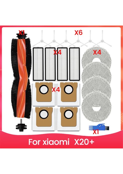 Xiaomi X20+ Robot Vakum Süpürge Ana Yan Fırça Hepa Filtre Mop Kumaş Toz Torbaları Yedek Parçalar Aksesuarları (Yurt Dışından)