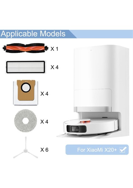 Xiaomi X20+ Robot Vakum Süpürge Ana Yan Fırça Hepa Filtre Mop Kumaş Toz Torbaları Yedek Parçalar Aksesuarları (Yurt Dışından) fırsatları