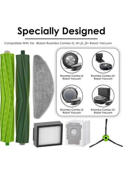 Irobot Roomba Combo Için Yedek Parçalar I5, I5+, J5, J5+ Vakum Süpürge Silindir Yan Fırçalar Filtreler Toz Torbaları Paspas Pedleri (Yurt Dışından) modelleri