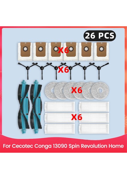 Cecotec Conga 13090 Spin Devrimi Ev Yedek Parçaları Ana Yan Fırça Hepa Filtre Mop Bez Toz Çantaları Aksesuarlar (Yurt Dışından)