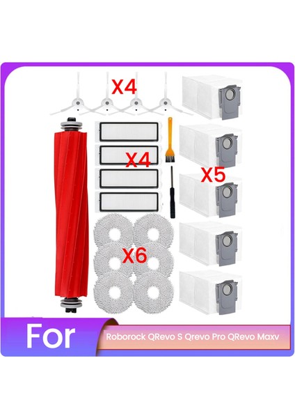 Roborock Için 22PCS Qrevo S, Qrevo Pro, Qrevo Maxv Robot Vakum Süpürge Parçaları Ana Fırça Yan Fırça Hepa Filtre Toz Çantası (Yurt Dışından)