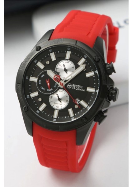 Silikon Kordon Erkek Kol Saati, Çelik Kasa Full Fonksiyon Premium Ürün Siyah-Kırmızı