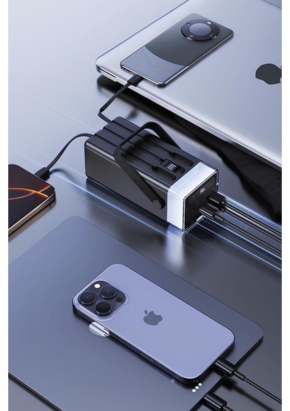 TRM-1061 Beyaz 60.000 Mah Type-C + Lightning + USB Taşınabilir 22,5 W Hızlı Şarj Dijital Göstergeli Rgb LED Işıklı Powerbank modelleri
