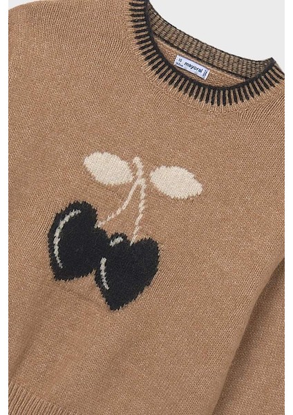 Kız Çocuk Kiraz Jakarlı Triko Kazak - Camel modelleri