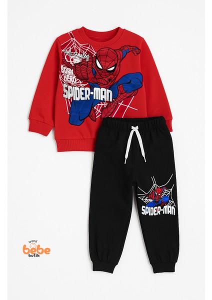 Erkek Çocuk Örümcek Adam Baskılı 2’li Eşofman Takımı Kırmızı Sweatshirt & Siyah Pantolon Günlük Kullanıma Uygun fırsatları