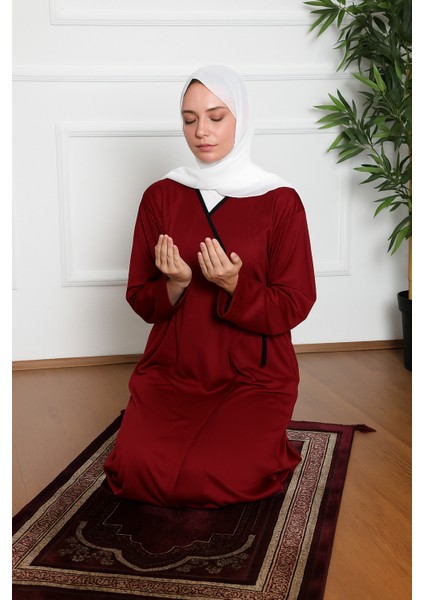 Yandan Bağlamalı Kruvaze Kadın Namaz Elbisesi Düz Renk