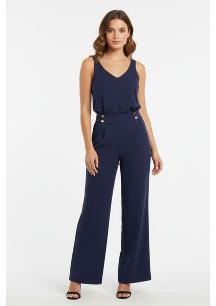 Laci Gold Düğme Detaylı Bol Paça Kadın Pantolon 8111A