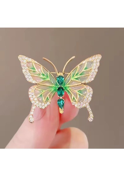 Zirkon Taşlı Yeşil Renk Mineli Altın Renk Tasarım Kelebek Broş fırsatları
