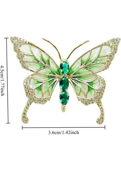 Zirkon Taşlı Yeşil Renk Mineli Altın Renk Tasarım Kelebek Broş indirimleri