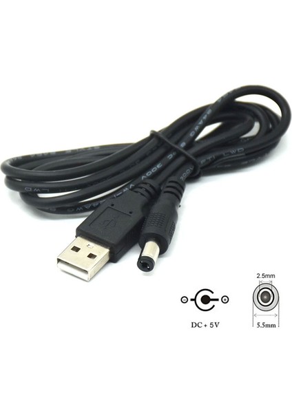 USB 2.0 Dc 5.5mm x 2.5mm Güç Kablosu 5V2A USB Power Güç Kablosu modelleri