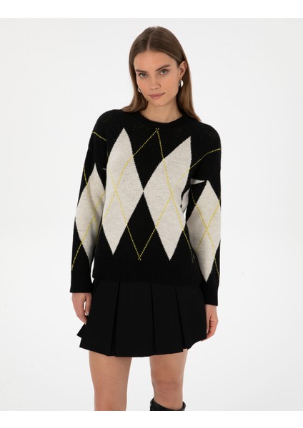 Kadın Siyah Regular Fit Kazak 50317089-VR046