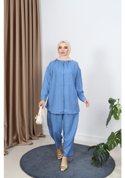 Gizli Düğmeli Pantolonlu Takım