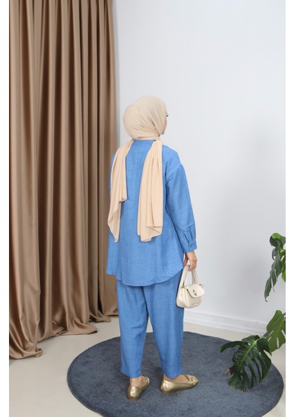 Gizli Düğmeli Pantolonlu Takım