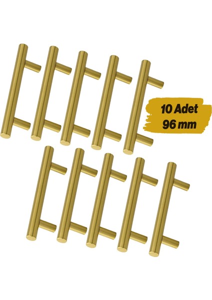 Mobilya Mutfak Çekmece Dolap Dolabı Kulbu Kulpu Kulpları (96 mm - 9.6 Cm) Gold Altın (10 Adet) Metal