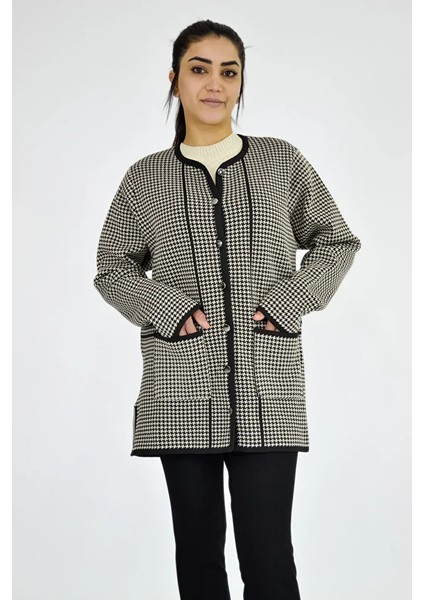 Kaz Ayağa Desenli Düğmeli Ceket