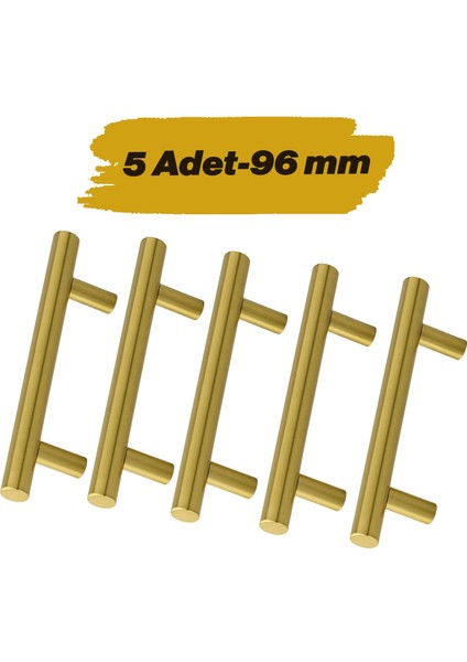 Mobilya Mutfak Çekmece Dolap Dolabı Kulbu Kulpu Kulpları (96 mm - 9.6 Cm) Gold Altın Metal (5 Adet)