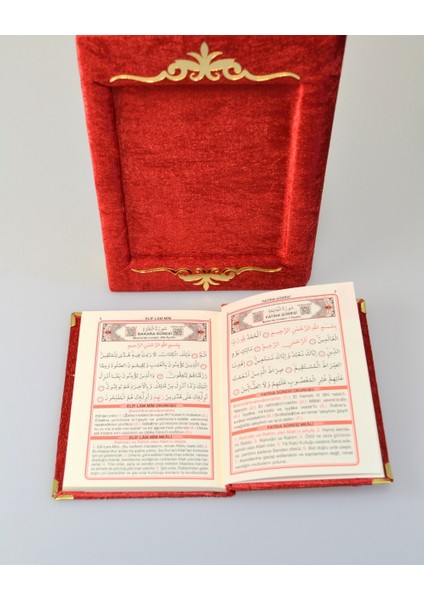 Pleksi Süslemeli Yasinli Kuran-I Kerim Seti Kırmızı
