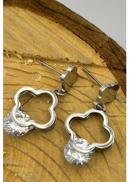 Gümüş Renk Figürlü Çelik Küpe