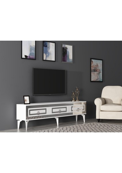 Karyact 180CM Tv Sehpası Beyaz-Gümüş fırsatları