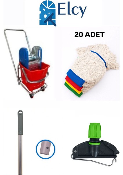 Tek Kovalı Çelik Pressli Krom Temizlik Arabası ve Paspas Arabası Temizlik Seti Islak Mop Seti