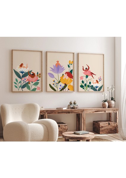 Ahşap Çerçeveli 3 Lü Soyut Tablo Home Ev Salon Oturma Odası Yatak Odası Balkon Dekor QMRC45