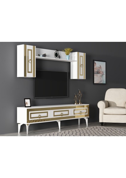 Karyact 180 cm Tv Ünitesi Takımı Beyaz-Altın fırsatları