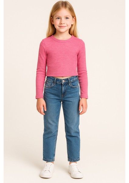 Kız Çocuk Pembe Uzun Kollu Basic Üst, Kız Çocuk Üst - Bluz