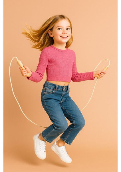 Kız Çocuk Pembe Uzun Kollu Basic Üst, Kız Çocuk Üst - Bluz