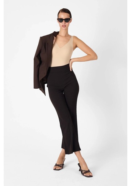 Yüksek Bel İspanyol Paça Krep Kumaş Pantolon