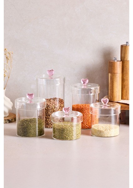 Hearts 5'li Borosilikat Cam Kavanoz Seti