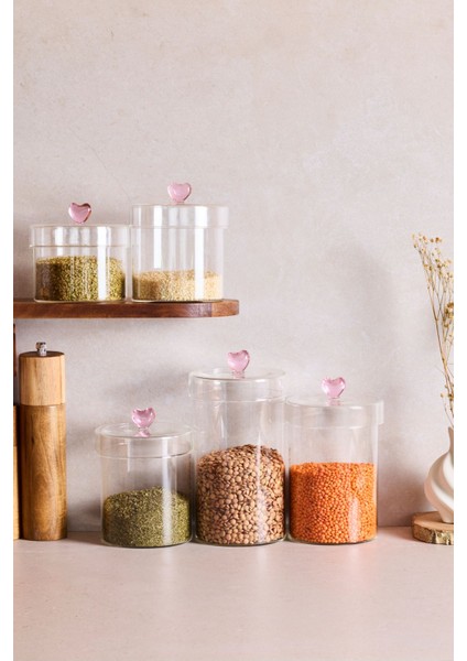 Hearts 5'li Borosilikat Cam Kavanoz Seti modelleri